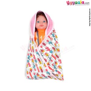 Baby Hooded Towel Premium Double Layered,100% Cotton Hosiery One Side & Another Side Fur with Floral & Cactus Plant Print 0+m Age , Size (94*65cm)