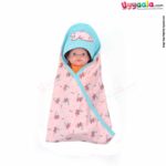 Babies hooded towel with love symbol print, Peach
