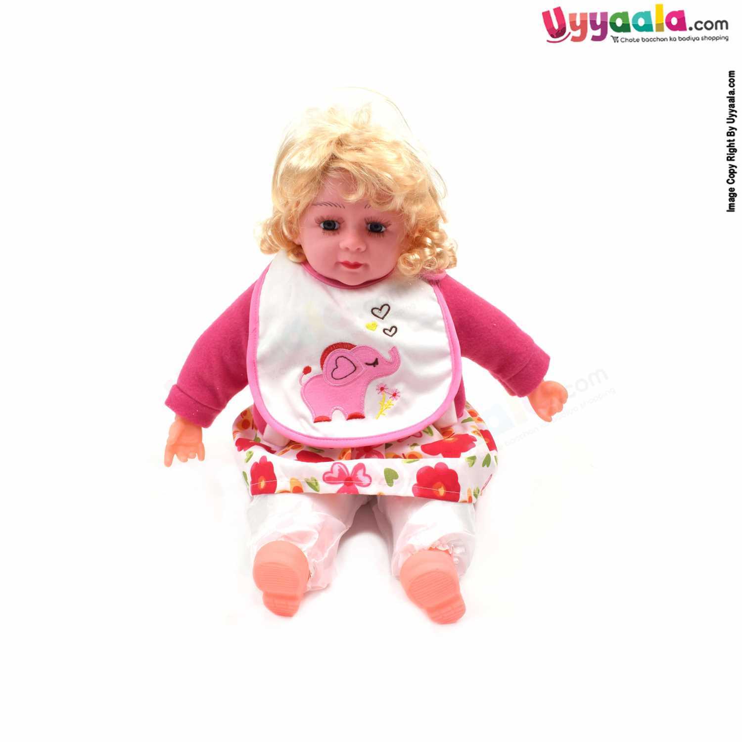 Baby Bib One Side Soft Cotton Hosiery & Another Side Pvc with Elephant Print Size (24*19cm)- Pink & White