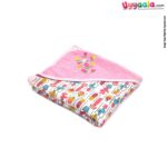 Baby Hooded Towel Premium Double Layered,100% Cotton Hosiery One Side & Another Side Fur with Floral & Cactus Plant Print 0+m Age