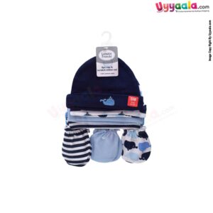 HUDSON BABY 5 Piece Caps Sets Mittens with Multi Print, 0-6m Age- Multi Color