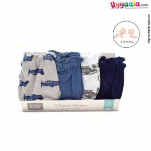 LUVABLE FRIENDS Hosiery Cotton Mittens 4p Set for Babies with Multi Print,0-6 Age - MultiColor