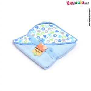 EBERRY Terry Hooded Towel with Whales Print 1pc ,0+m Age ,Size (76*74) - Blue