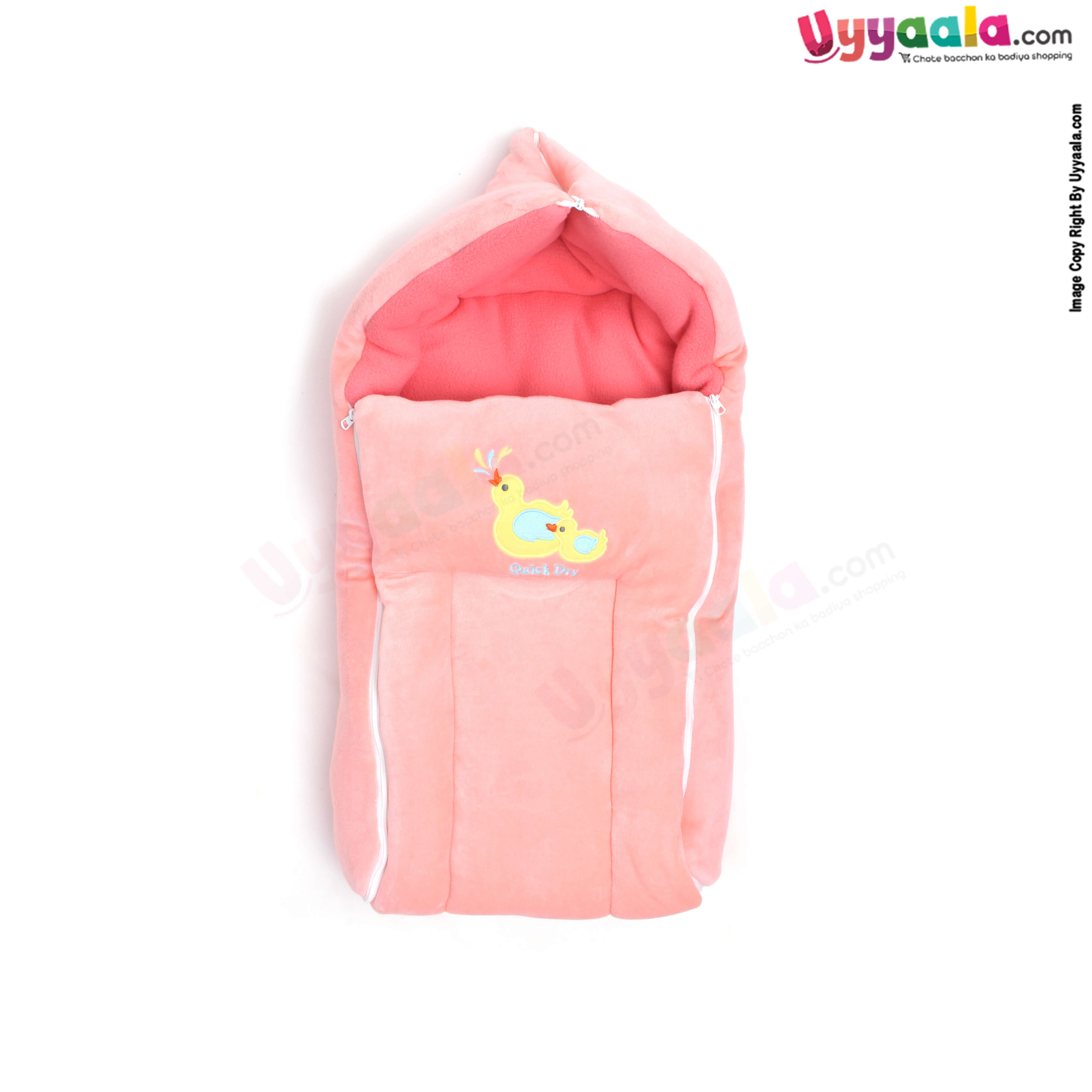 Quick Dry Sleeping Bag (Carry Nest) Premium Velvet For Babies 0-12m Age, Size(67*46cm)- Pink