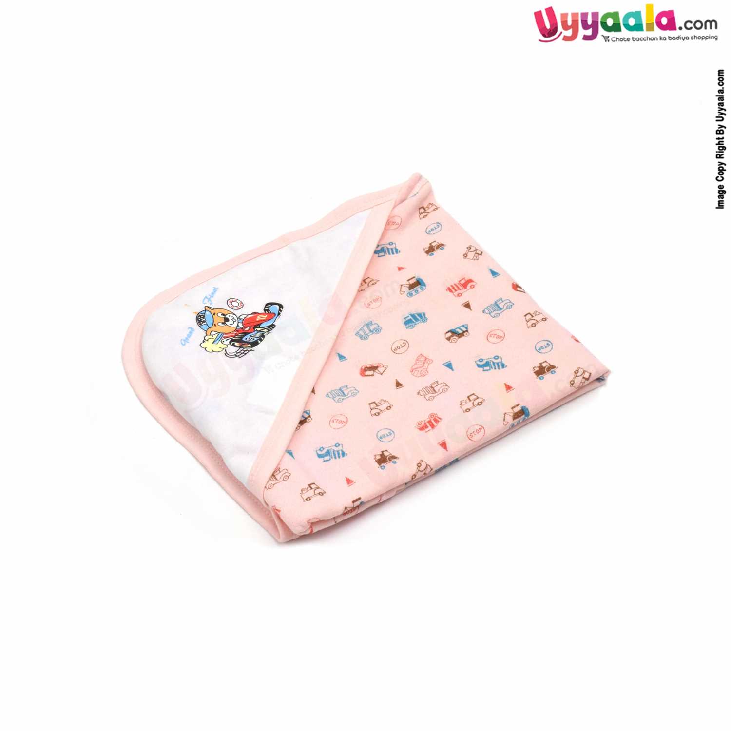 Baby Terry Hooded Towel with Trucks Print 0+m Age, (Size 77*60cm)