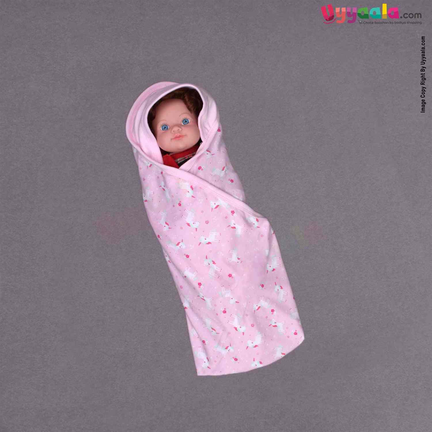 BABY STATION Hooded Single Layer Towel Hosiery Cloth Plain Horse Print 1pc 0+m Age