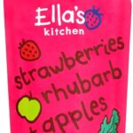 Ella's Kitchen Strawberries Rhubarb + Apple, Super Smooth Purees for Babies - 120gm, 4 months +