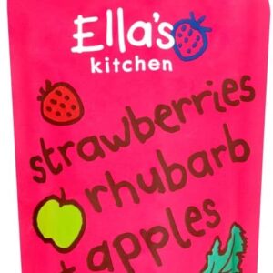 Ella's Kitchen Strawberries Rhubarb + Apple, Super Smooth Purees for Babies - 120gm, 4 months +