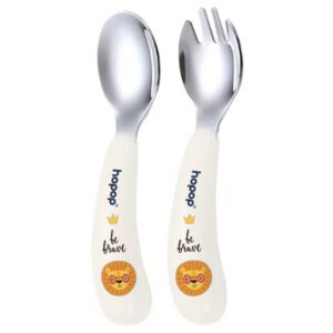 Hopop Spoon & Fork with Travel Case For Babies - White 6m+