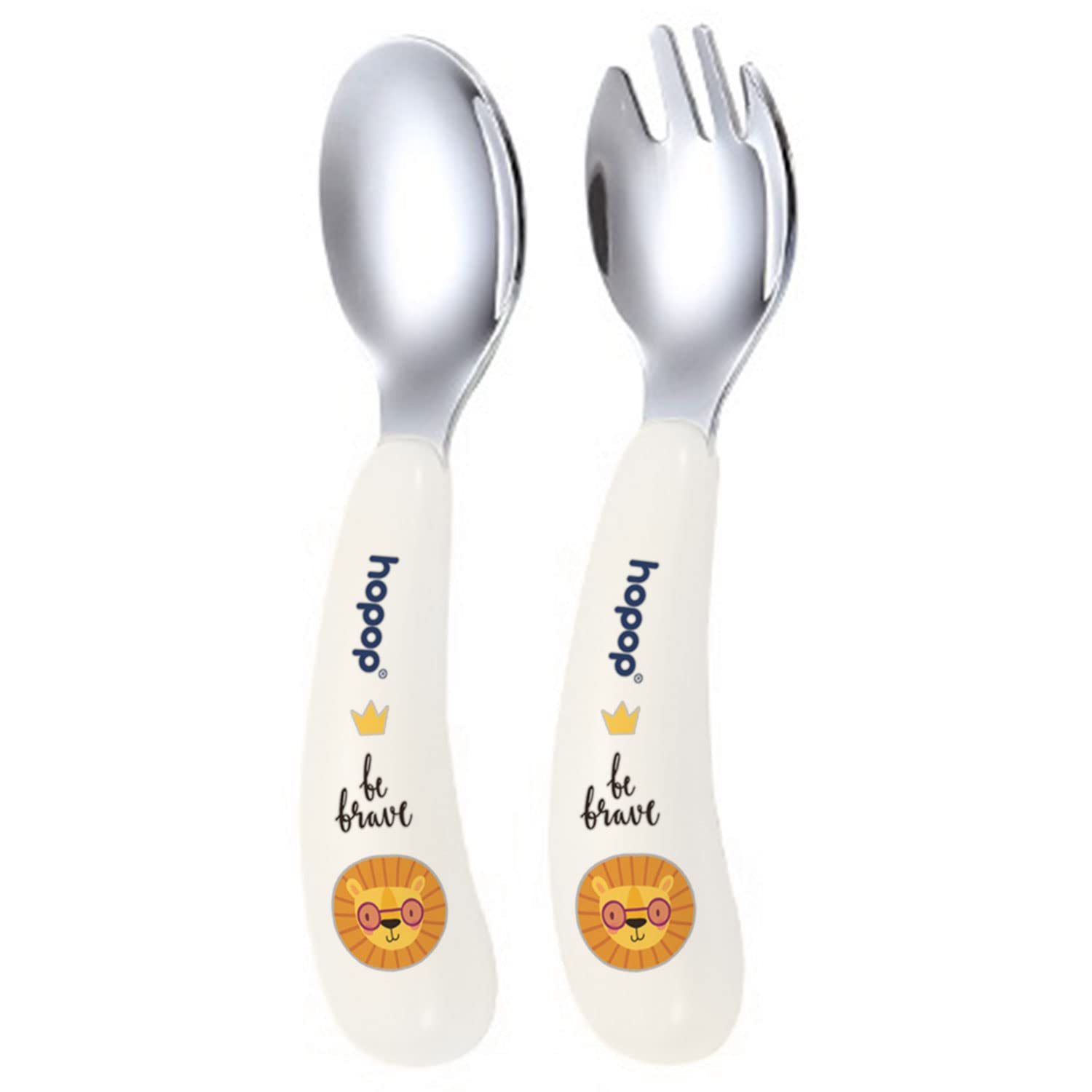 Hopop Spoon & Fork with Travel Case For Babies - White 6m+