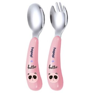 Hopop Spoon & Fork with Travel Case For Babies - Pink 6m+