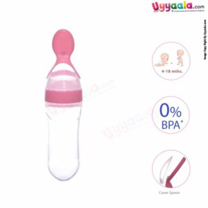 SMART BABY Squeezy Baby Bottle Feeder with Silicone Spoon Tip, 90ml, 4M+age - Pink