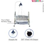 Baby Umbrella Cradle With Mosquito Net Circles Print Navy Blue