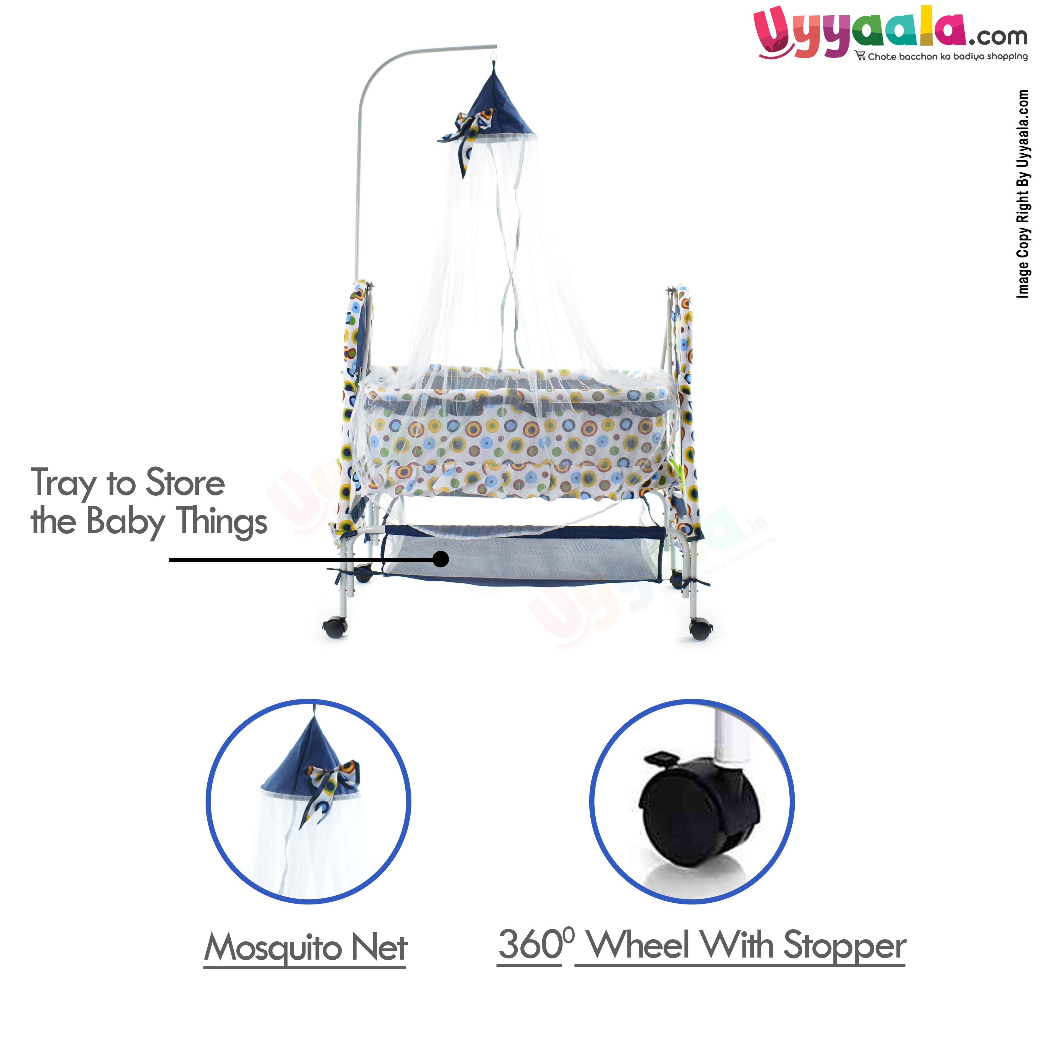 Baby Umbrella Cradle With Mosquito Net Circles Print Navy Blue