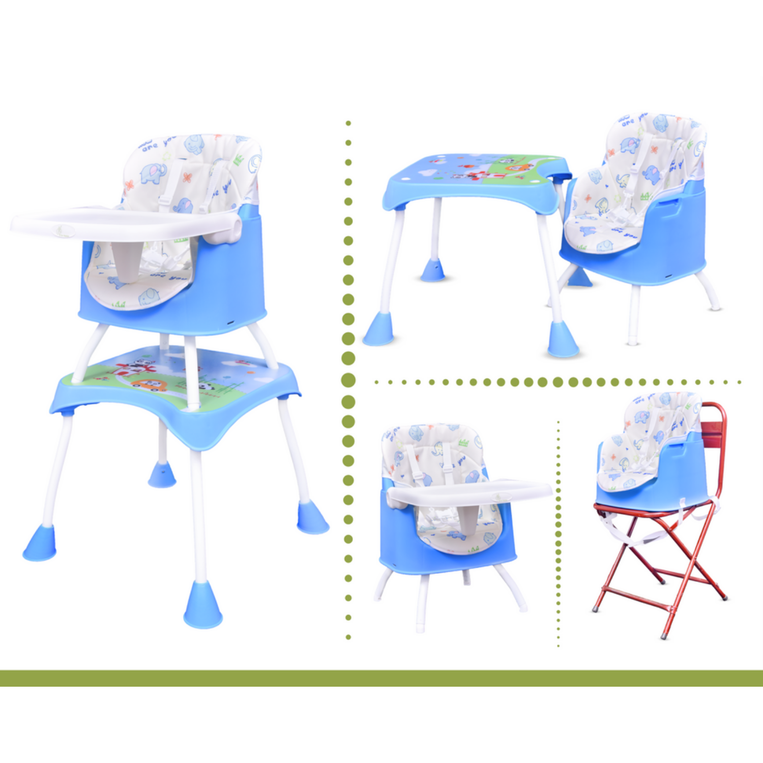 R for Rabbit Cherry Berry Grand Convertible 4 in 1 Feeding High Chair for Baby of 6 Month to 7 years(Lake Green)