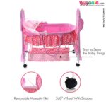 COOL BABY Puppy Shape Cradle With Mosquito Protection Net, Storage Space & Wheel Locking System - Pink