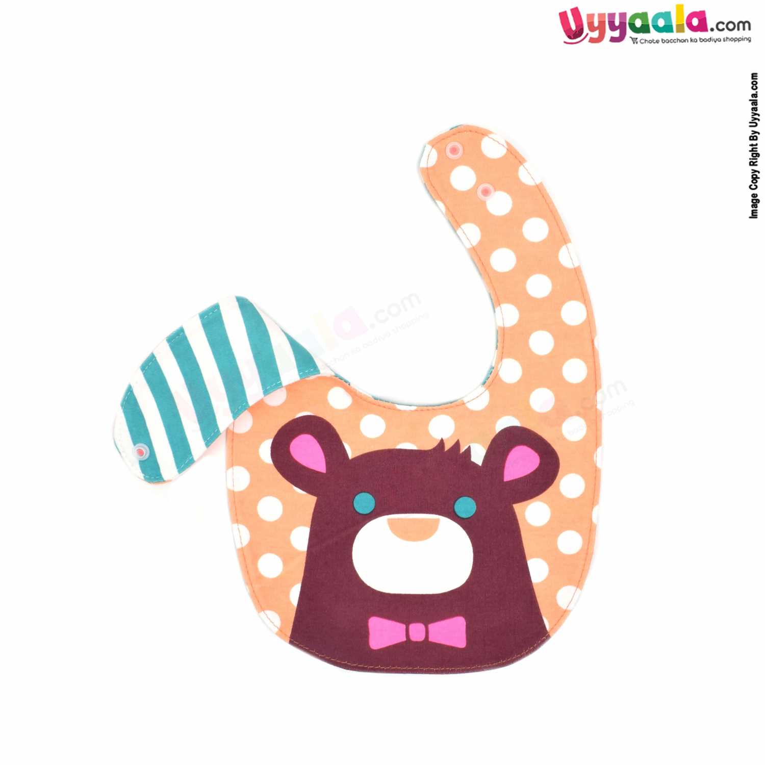 Baby Bib Soft Hosiery Cotton 2 in 1 Usable with Stripes & White Dots Print for Newborn, Size (29.5*20cm) - Light Green & Orange