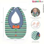 Baby Bib Soft Hosiery Cotton 2 in 1 Usable with Bow & Stripes Print for Newborn, Size (29.5*20cm)- Green & White