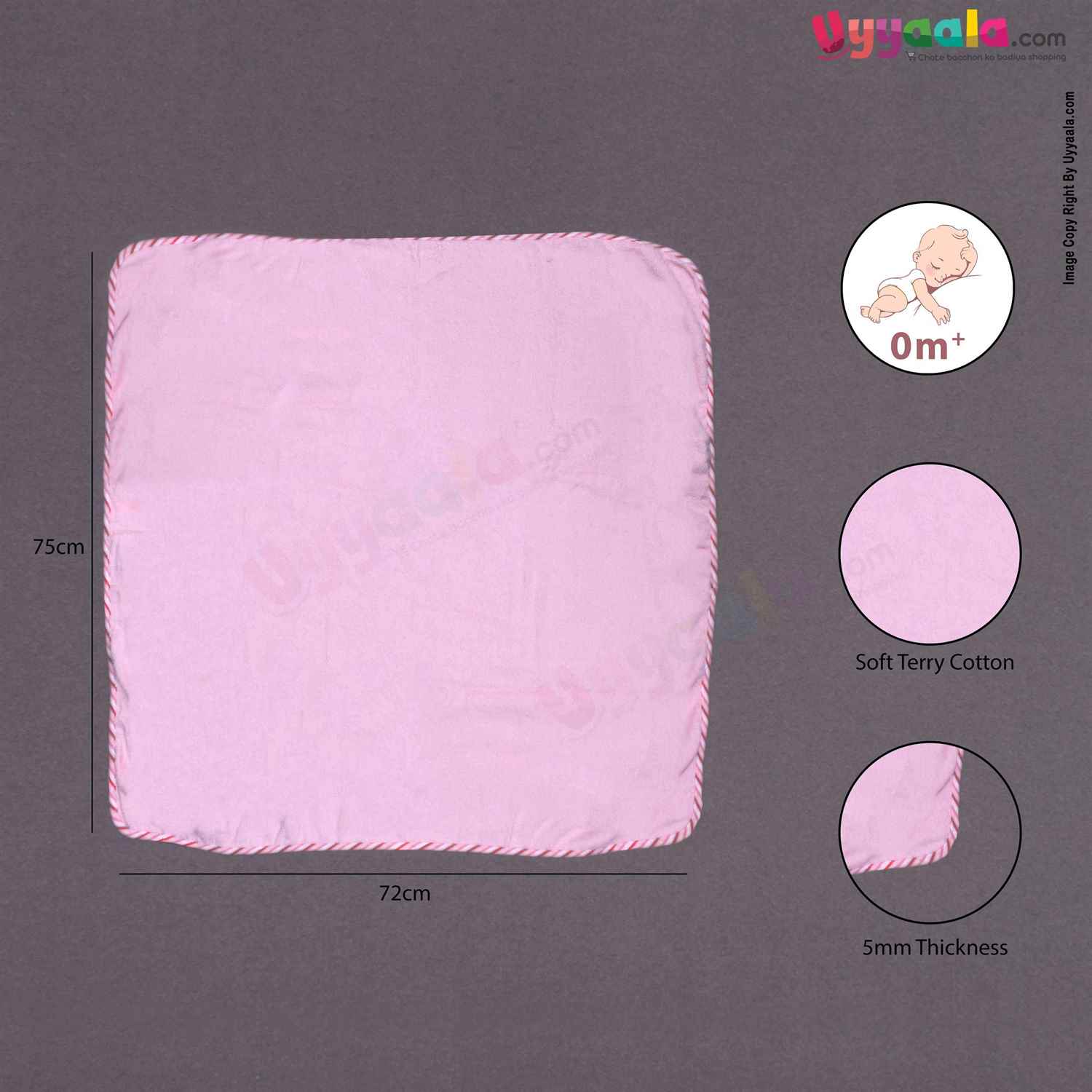 Babies soft terry cloth hooded towel with napkin, Baby pink