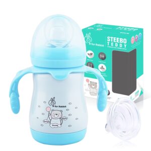 R FOR RABBIT Steebo Teddy Stainless Steel Feeding Bottle With Twin Handle - Blue, 210ml