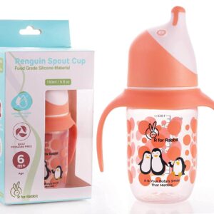 R FOR RABBIT Penguin Spout Cup With Twin Handle For Babies - Orange 180ml 6m+