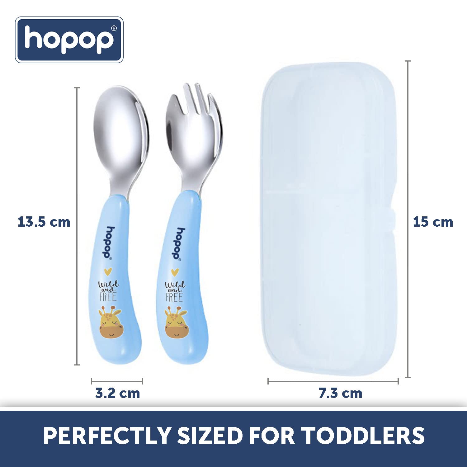 Hopop Spoon & Fork with Travel Case For Babies - Blue 6m+