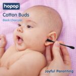 Hopop Soft & Hygenic Black Charcoal Cotton Earbuds For Babies - 100pcs 0m+