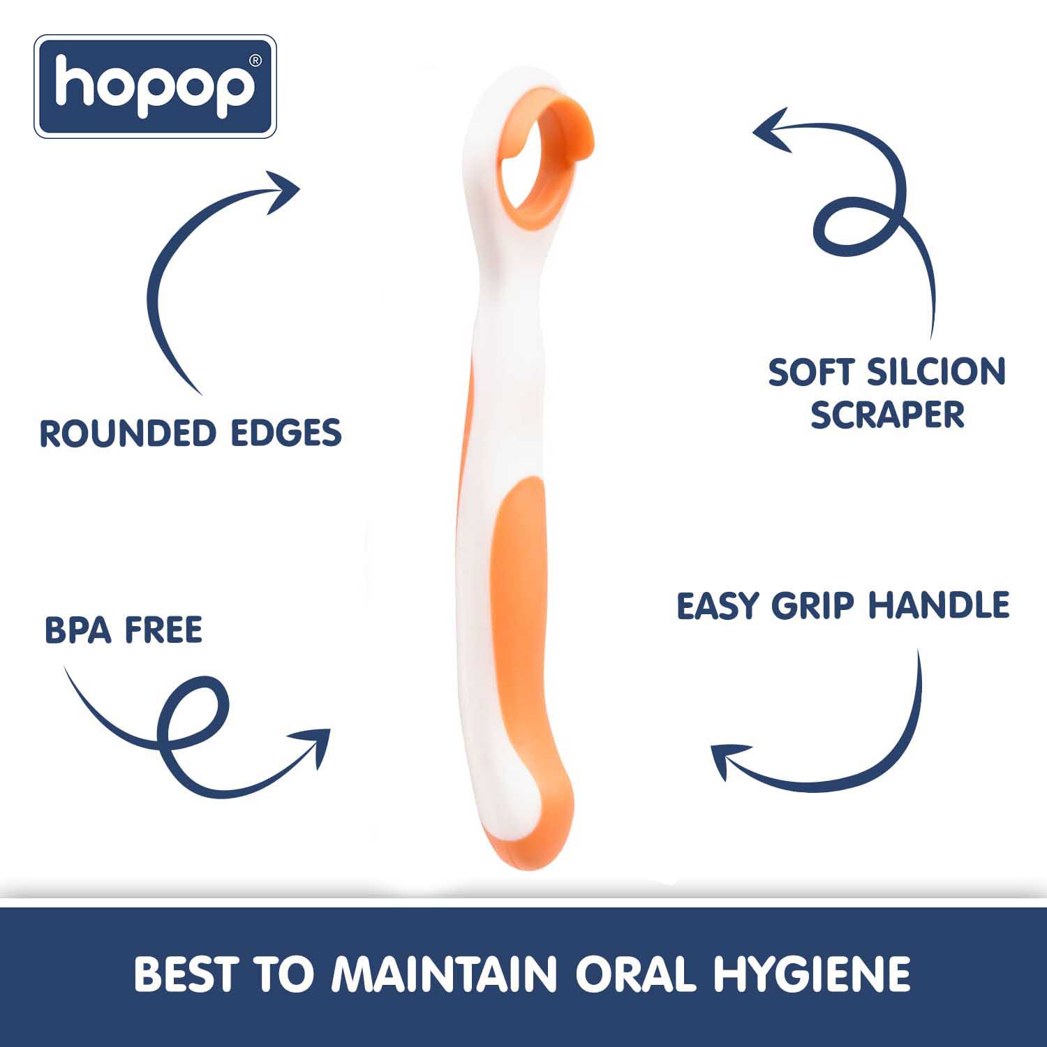 HOPOP Tongue Cleaner For Babies - Orange 3m+