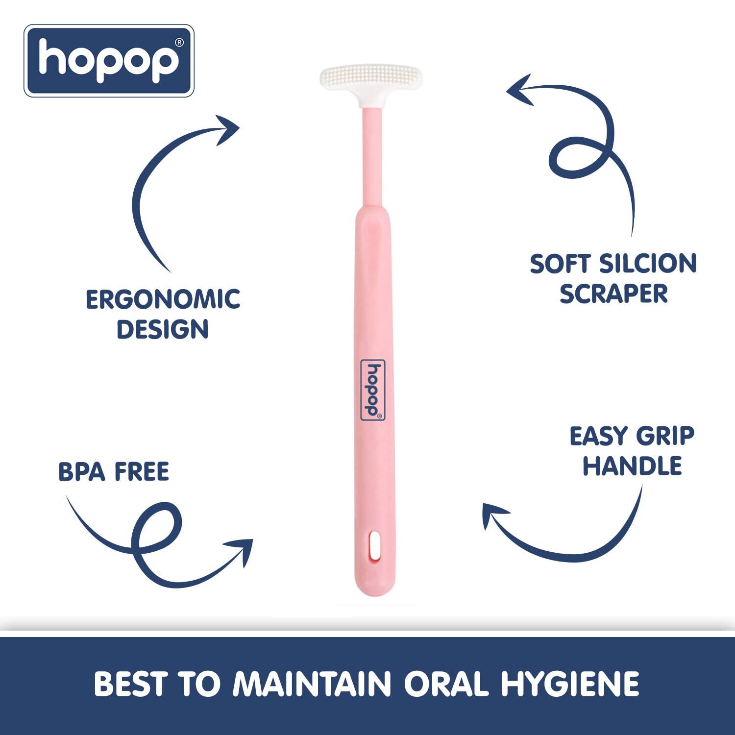 Hopop Soft & Gentle Tender Tongue Cleaner For Babies - Pink 6m+