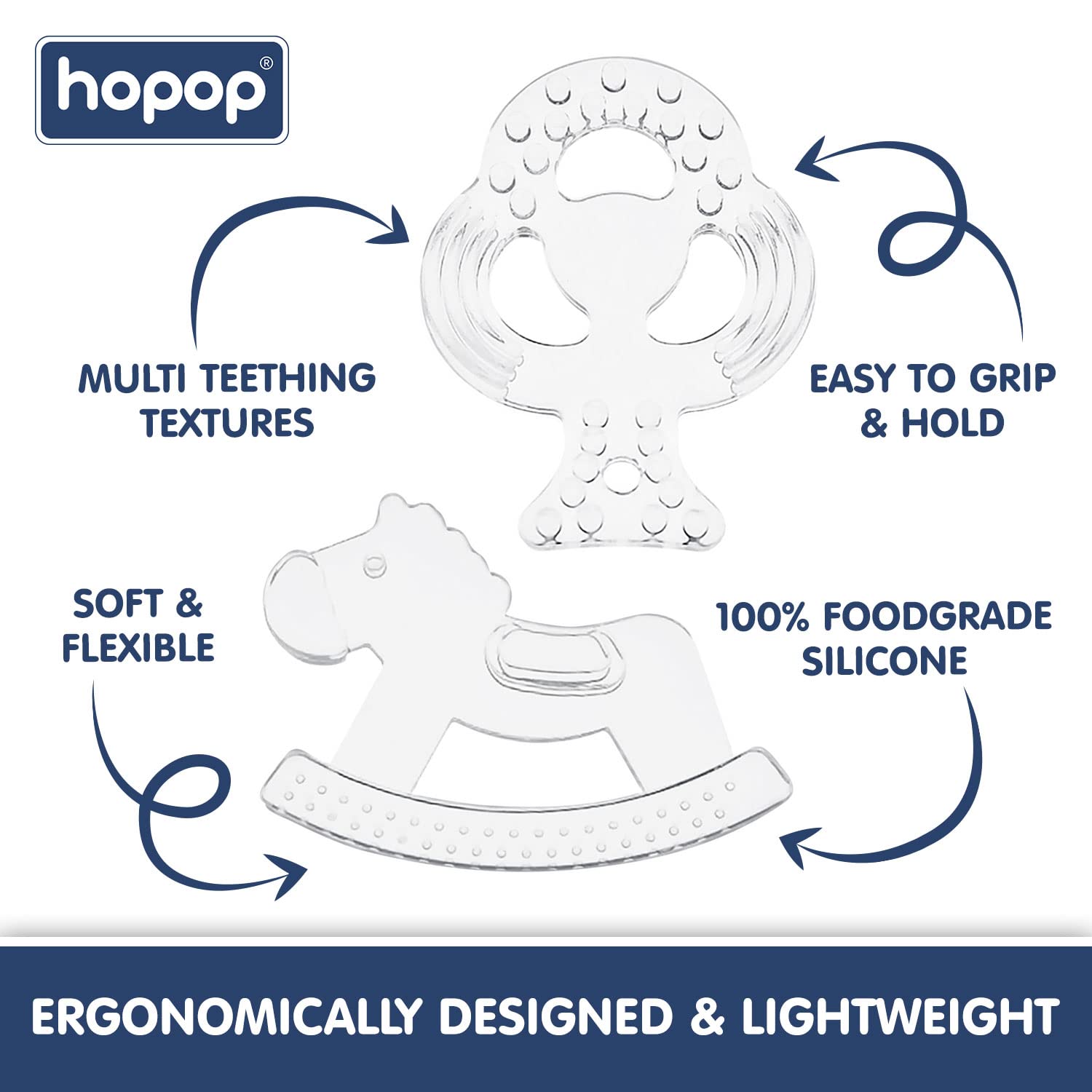 Hopop Easy Grip Silicone Teethers - 4m+