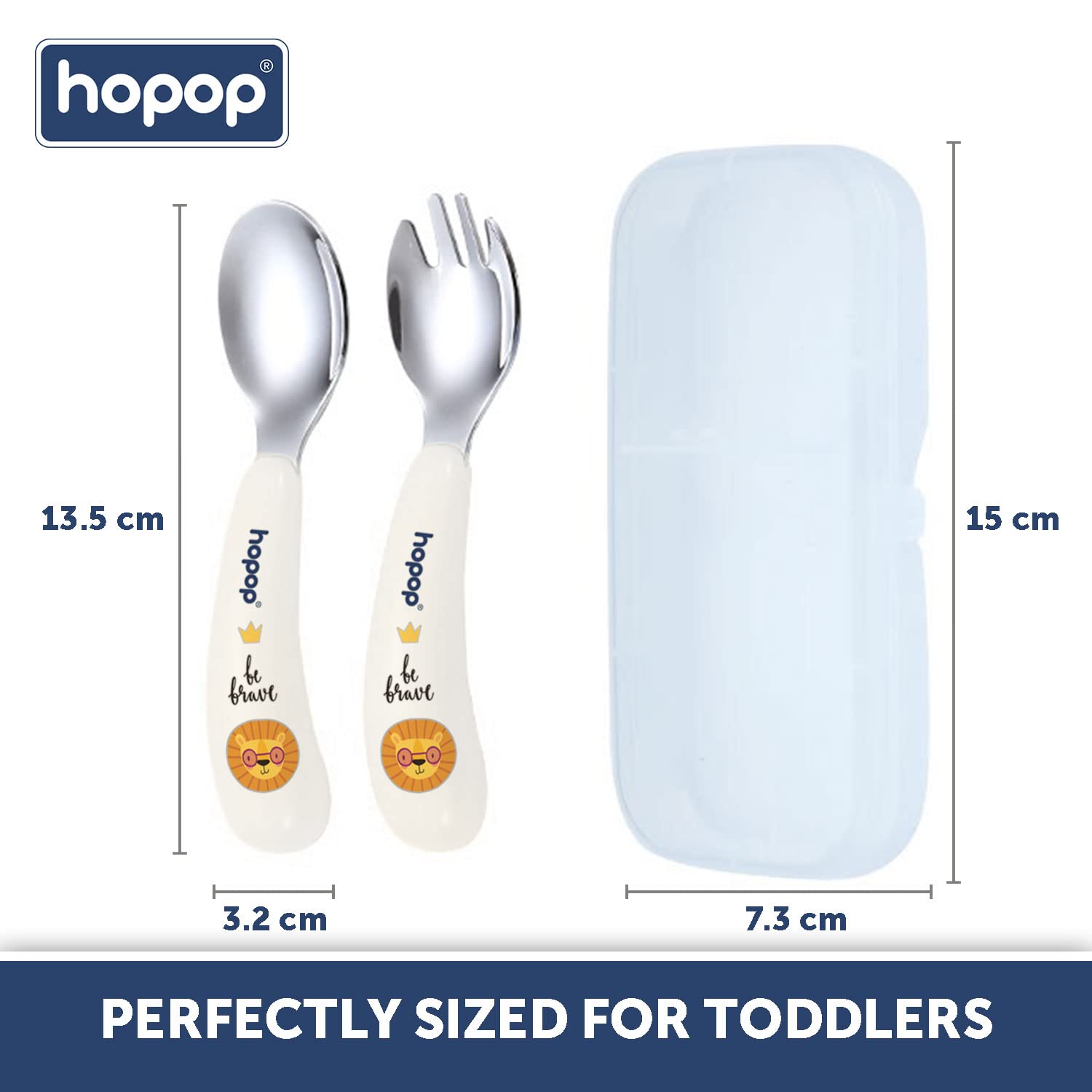 Hopop Spoon & Fork with Travel Case For Babies - White 6m+