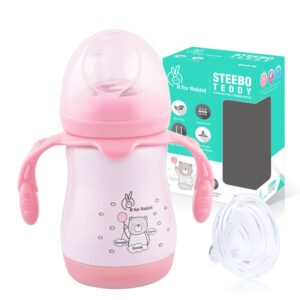 R FOR RABBIT Steebo Teddy Stainless Steel Feeding Bottle With Twin Handle - Pink, 210ml