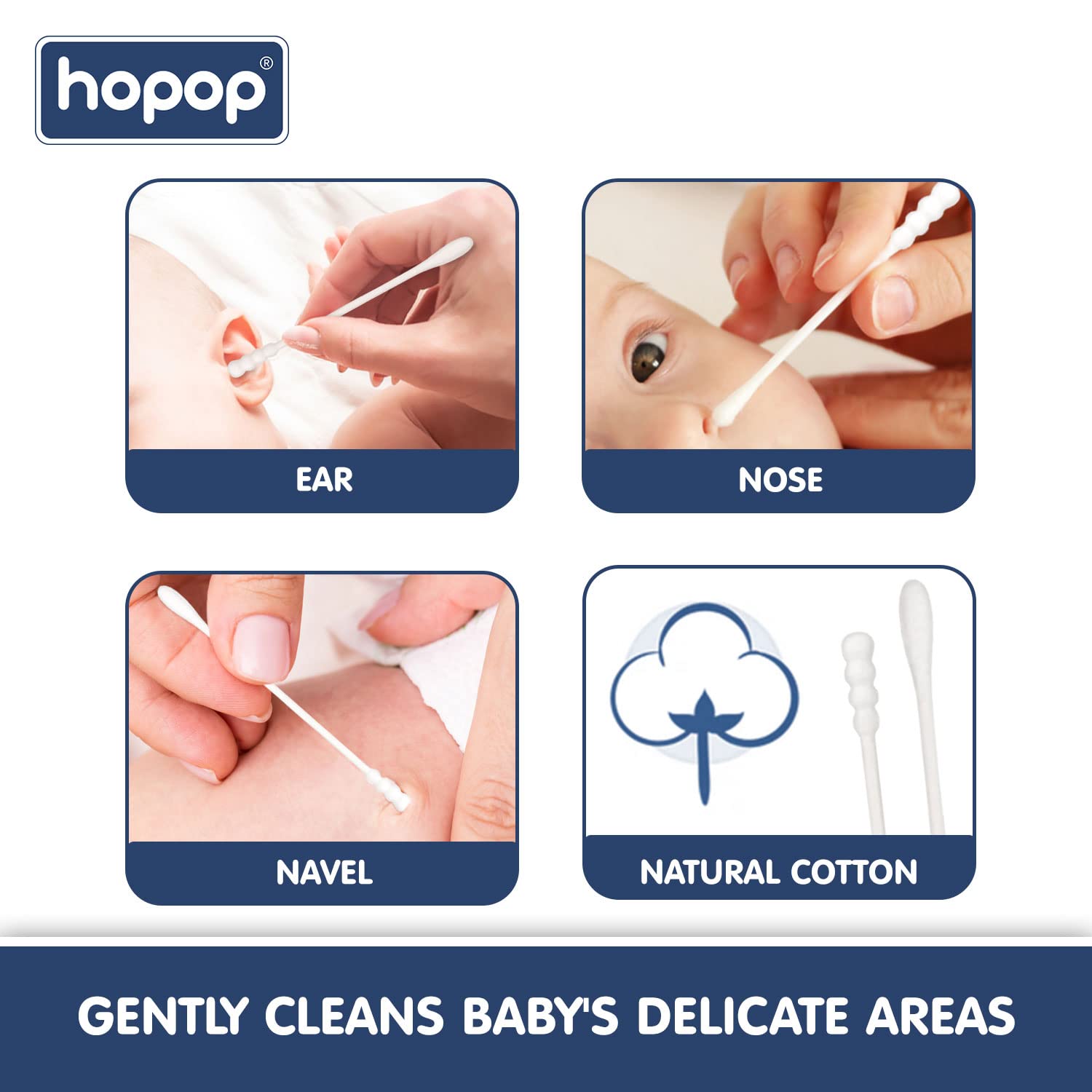 Hopop Soft & Hygenic Cotton Earbuds For Babies - 200pcs 0m+