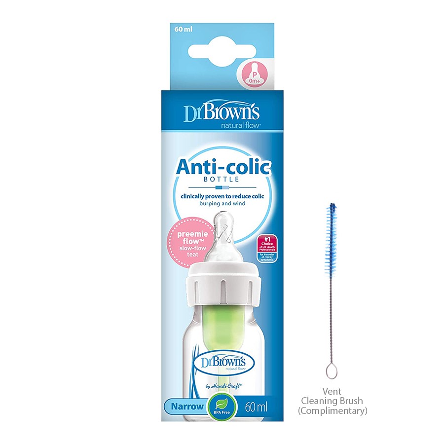 Dr Browns feeding Bottle narrow neck options+ anti colic 60ml, 0 + months