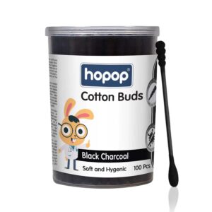 Hopop Soft & Hygenic Black Charcoal Cotton Earbuds For Babies - 100pcs 0m+