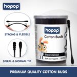 Hopop Soft & Hygenic Black Charcoal Cotton Earbuds For Babies - 100pcs 0m+
