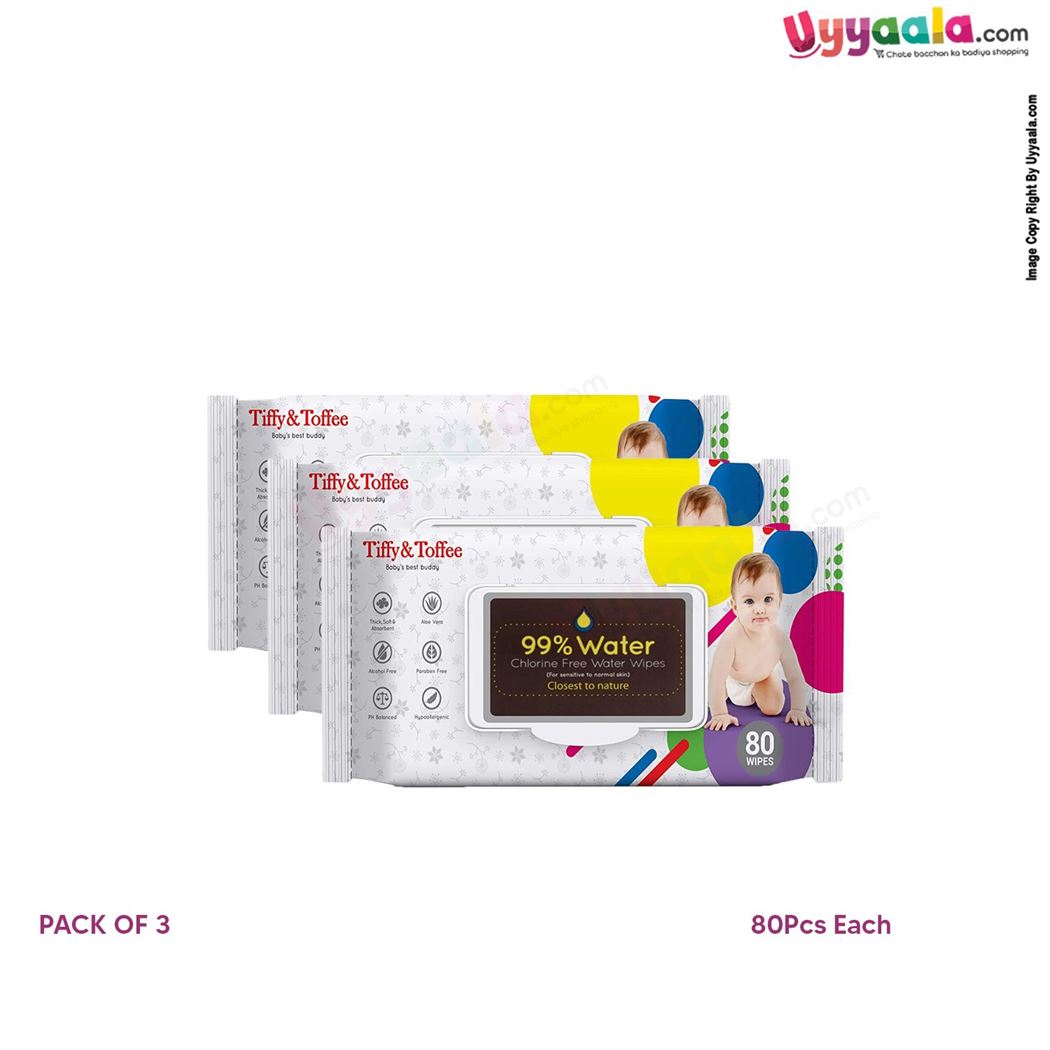 TIFFY & TOFFEE Water baby wipes-3Pack - 80pcs each-uyyala-com.myshopify.com-Skin Care-Tiffy & Toffee