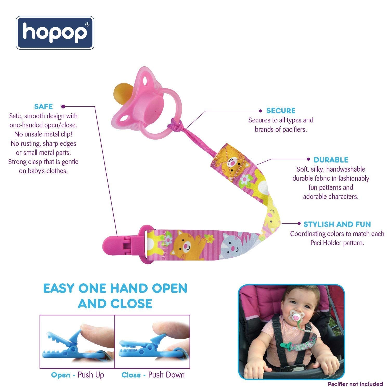 Hopop Baby Pacifier Clip For Babies- Blue, 0m+