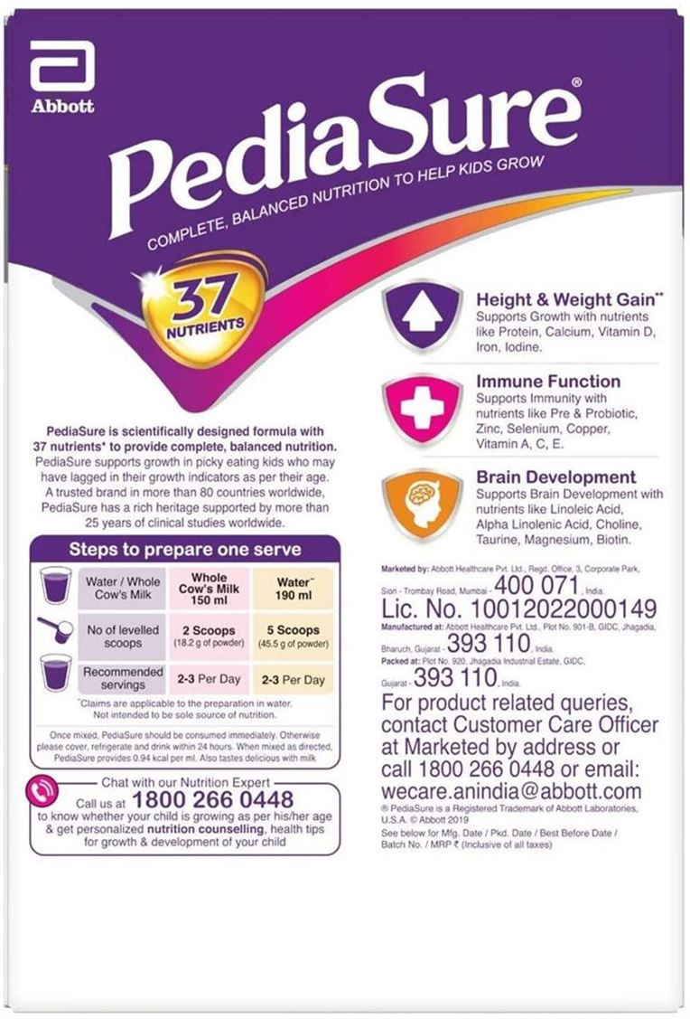 ABBOTT Pediasure Complete Balanced Nutrition to Help Kids Grow Box Nutrition Drink (Refill Pack), Chocolate Flavour