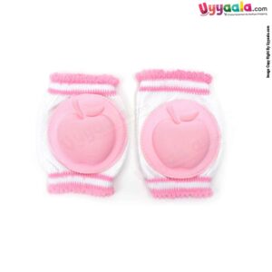 Hosiery Cotton Stretchable Knee Protection Pads for Crawling Babies with Apple Patch Pack of 1 Pair , 6m-2Y Age - White & Light Pink