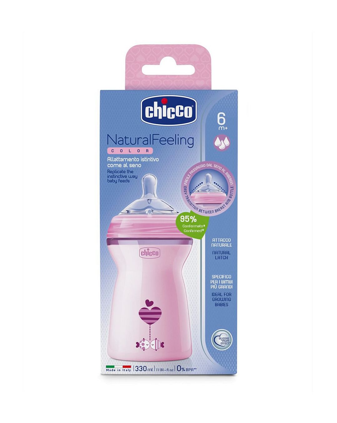 Chicco Feeding bottle Wide neck Natural feeding Pink 330ml 6m+