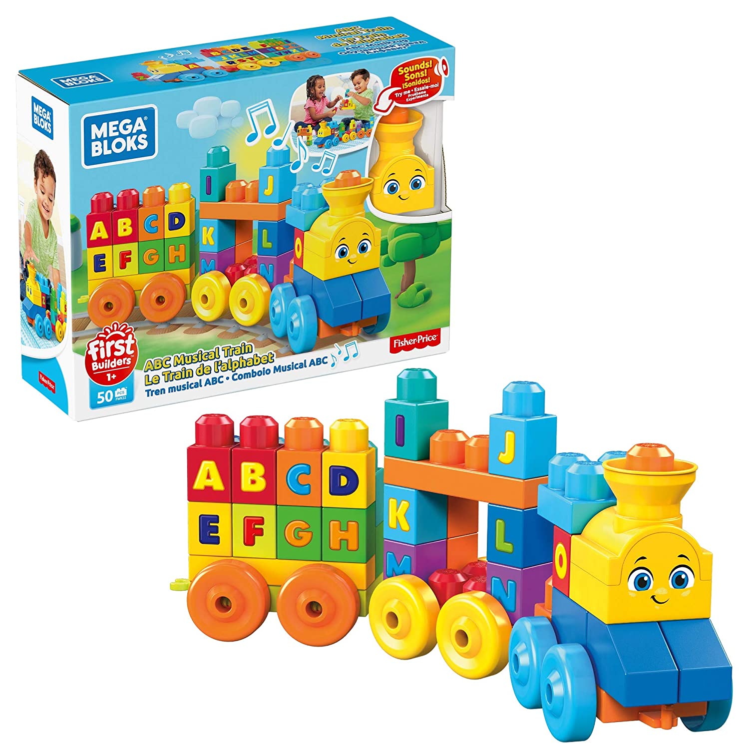 FISHER PRICE Mega Bloks Musical Train for Kids 50pcs 1+Y Age - Multicolor
