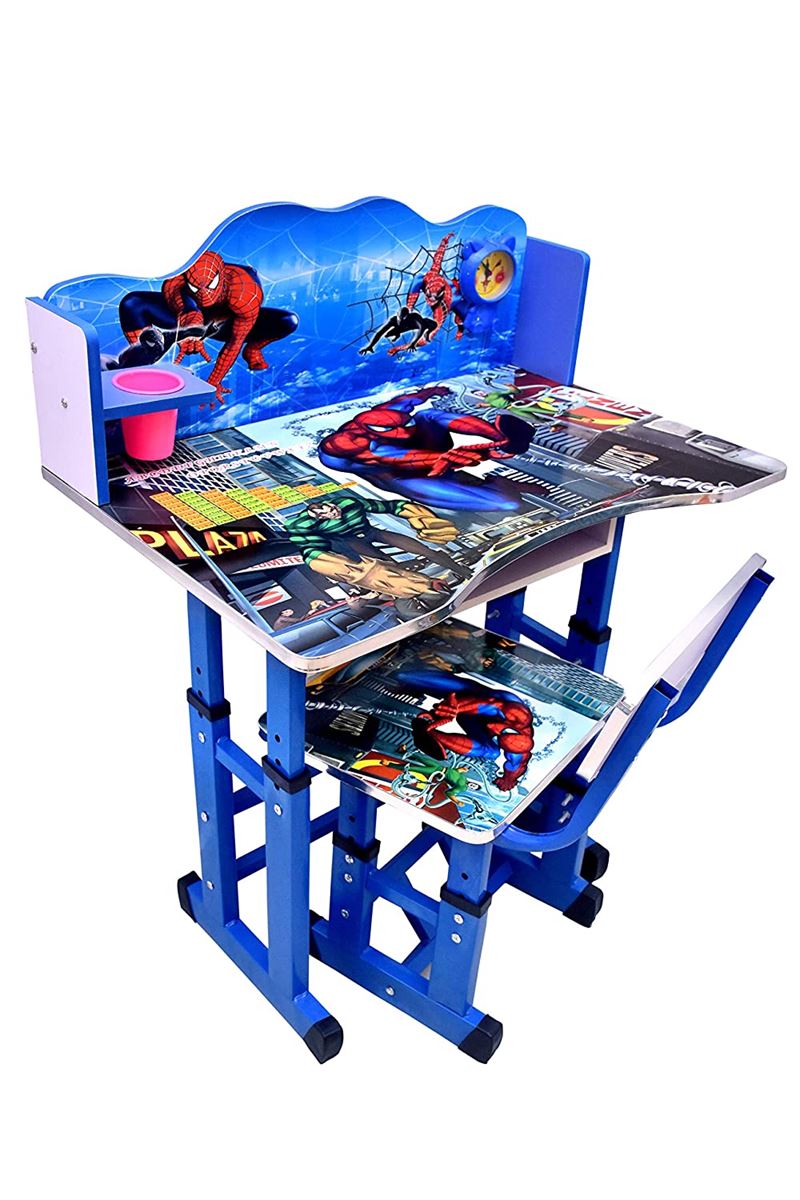 Study table for kids (wooden), with chair & height adjustable, 3 + years - spiderman print
