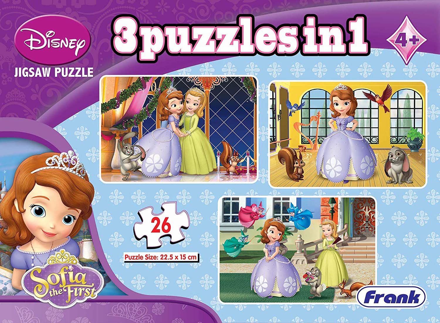 FRANK disney sofia the first 3 puzzles in 1 jigsaw game set for kids 26 pcs