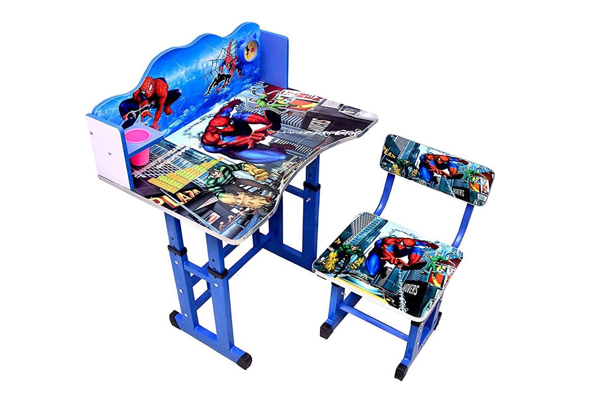 Study table for kids (wooden), with chair & height adjustable, 3 + years - spiderman print