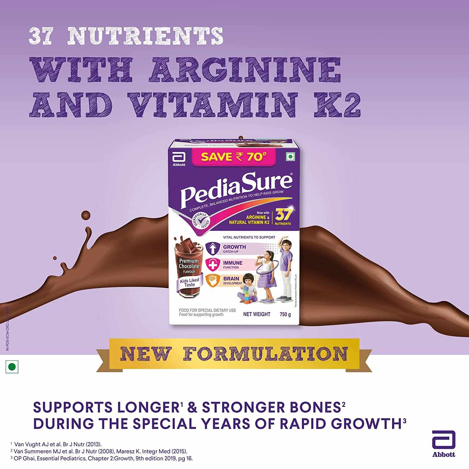 ABBOTT PediaSure Complete Balanced Nutrition To Help Kids Grow With Chocolate Delight Flavour for 2 Years - 750g