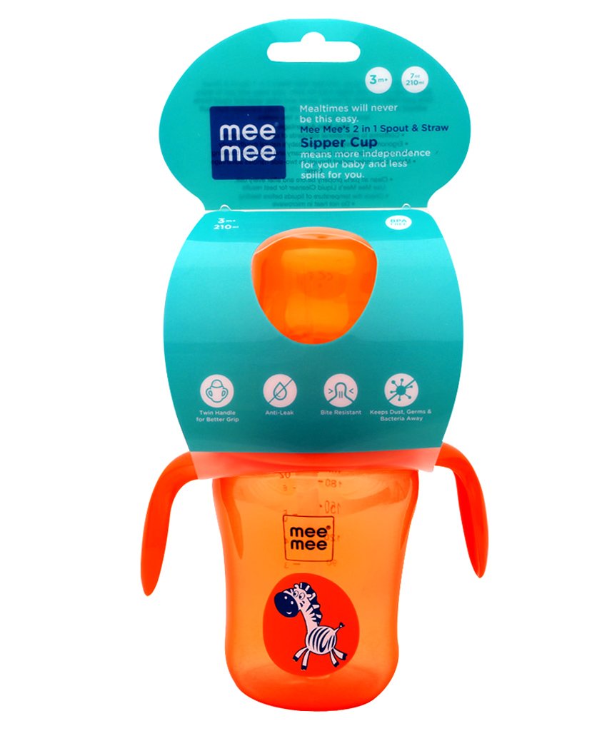 Mee Mee 2 in 1 Spout & straw Sipper Cup 210ml 3m+ Orange