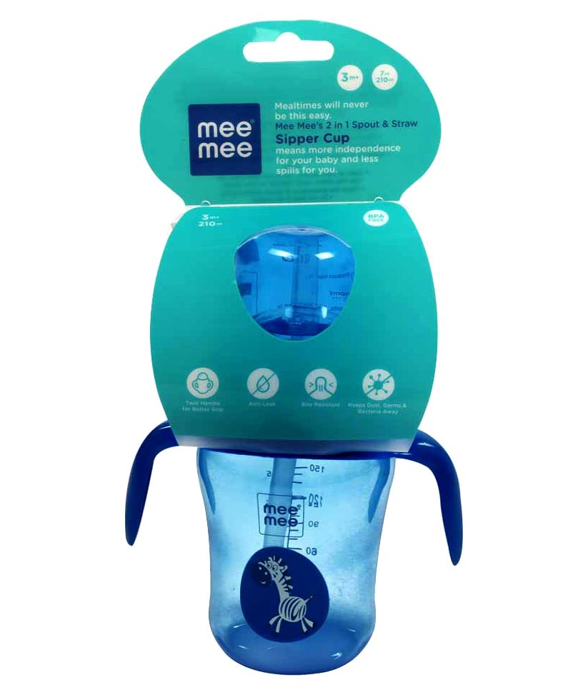 Mee Mee 2 in 1 Spout & straw Sipper Cup 210ml 3m+ Blue