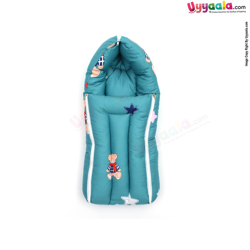 Baby Sleeping Bag Premium Cotton With Bear & Star Print, 0-12m Age - Green-uyyala-com.myshopify.com-Sleeping Bags-Happy Babies