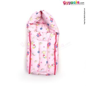 Sleeping Bag(Carry Nest) Premium Velvet, Bear & Giraffe Print Light 0-3m Age, Pink-uyyala-com.myshopify.com-Sleeping Bags-Happy Babies